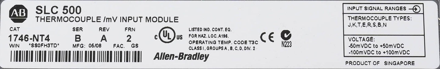 Allen Bradley 1746-NT4 Ser B SLC 500 Thermocouple Input Module 4 Channel 1746NT4