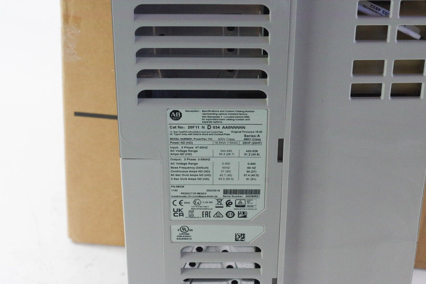 2023 Allen Bradley 20F11ND034AA0NNNNN /A 753 AC Drive Ser A 25HP -Open Box