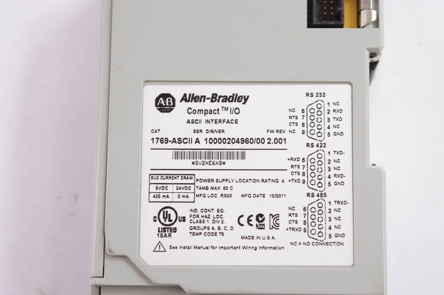 Allen Bradley 1769-ASCII / 1769ASCII Ser A Compact I/O ASCII Interface Module