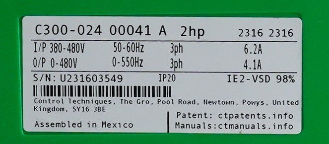 Nidec Corp C300-02400041 A 2hp Control Techniques Commander C