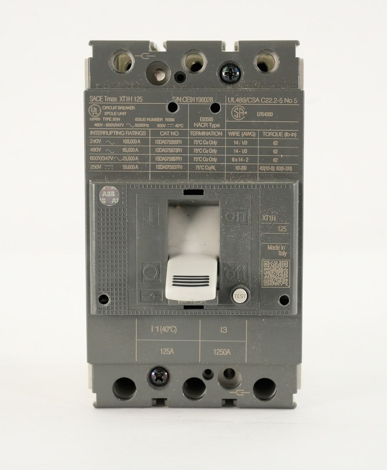 ABB SACE Tmax XT1H 125 3-Pole Circuit Breaker XT1H125