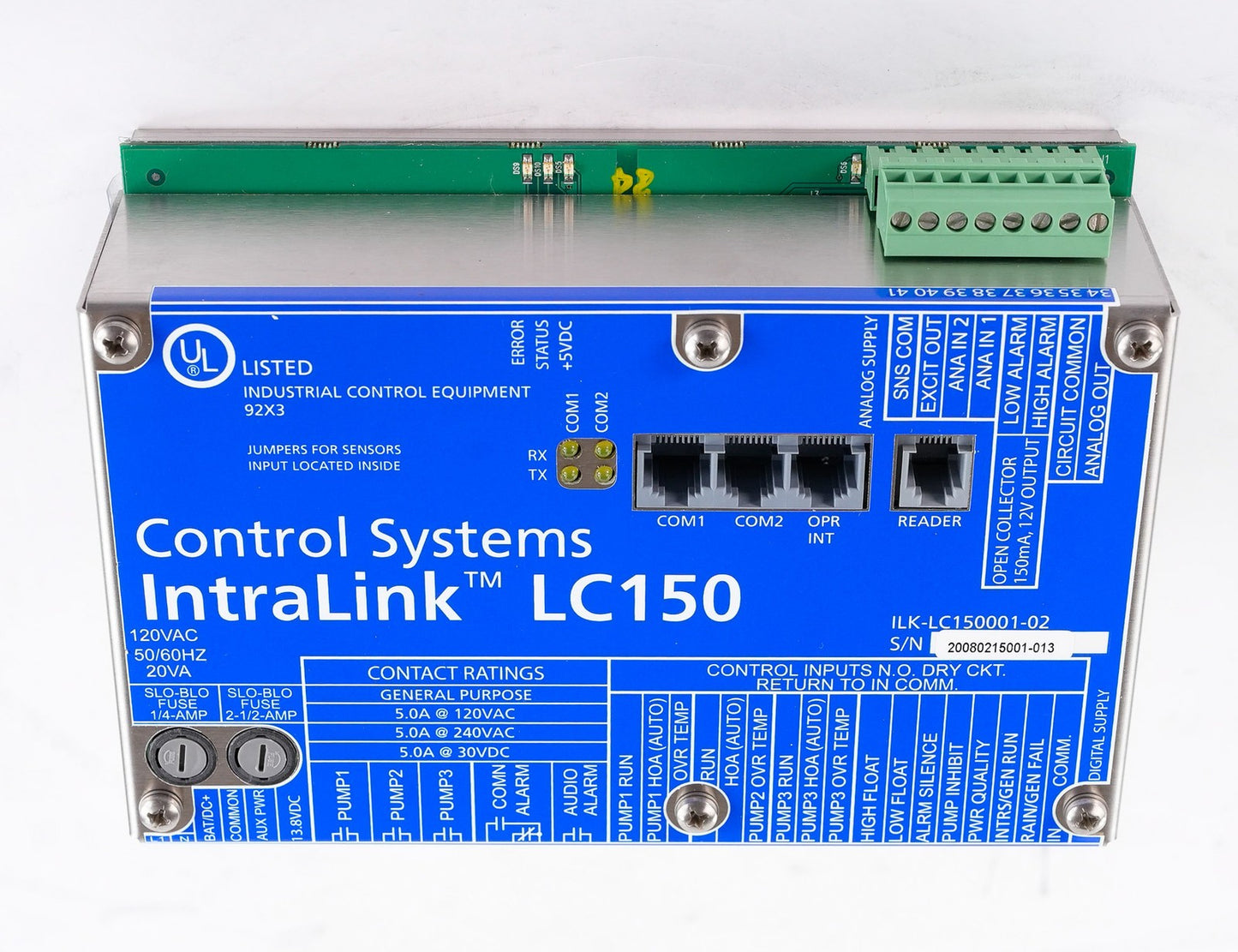 Control Systems IntraLink LC150 LC150001-02 Pump Controller 120VAC 50/60Hz