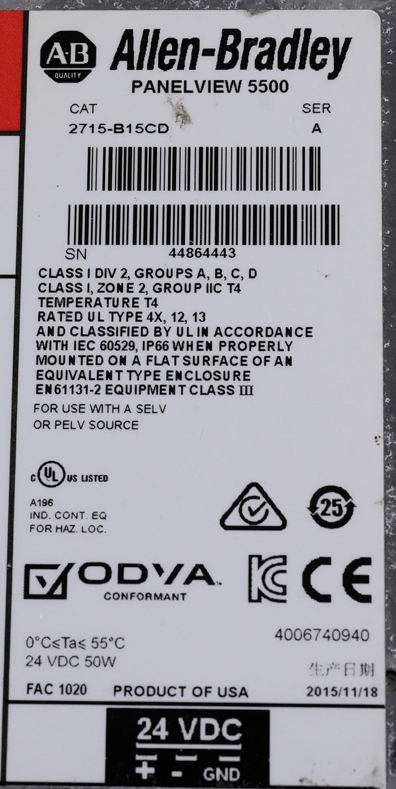 Allen Bradley 2715-B15CD /A Panelview 5500 Display Terminal 2715B15CD