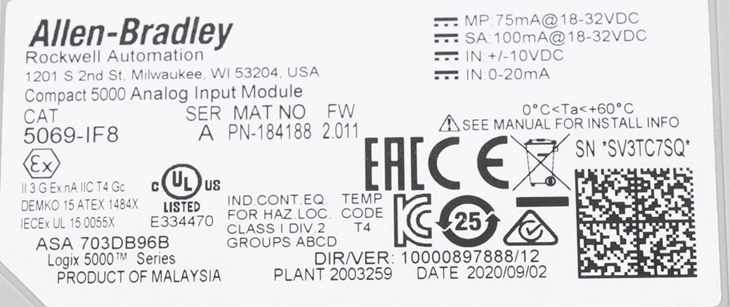 Allen Bradley 5069-IF8 /A Compact 5000 Analog Input Module 5069IF8