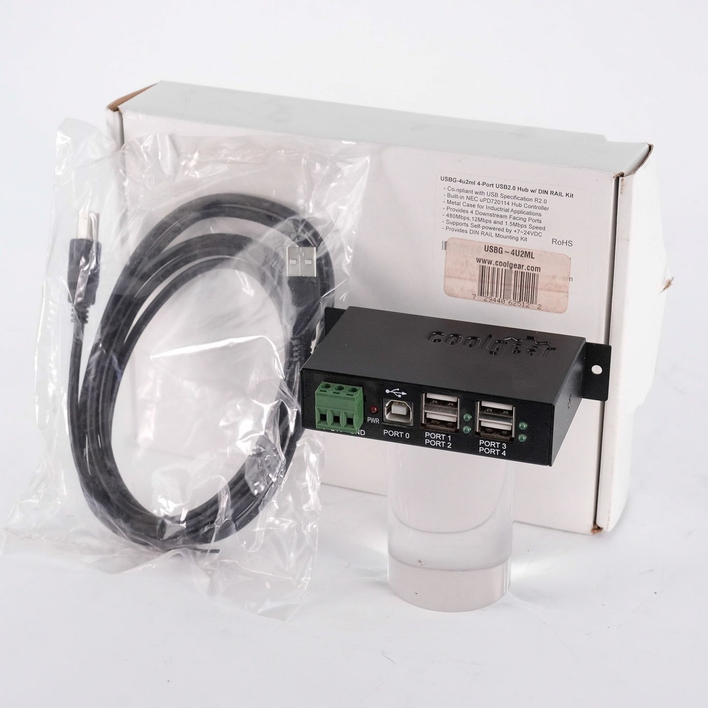 Coolgear USBG-4u2ml 4-Port USB 2.0 High Speed Industrial Metal Hub - Open Box