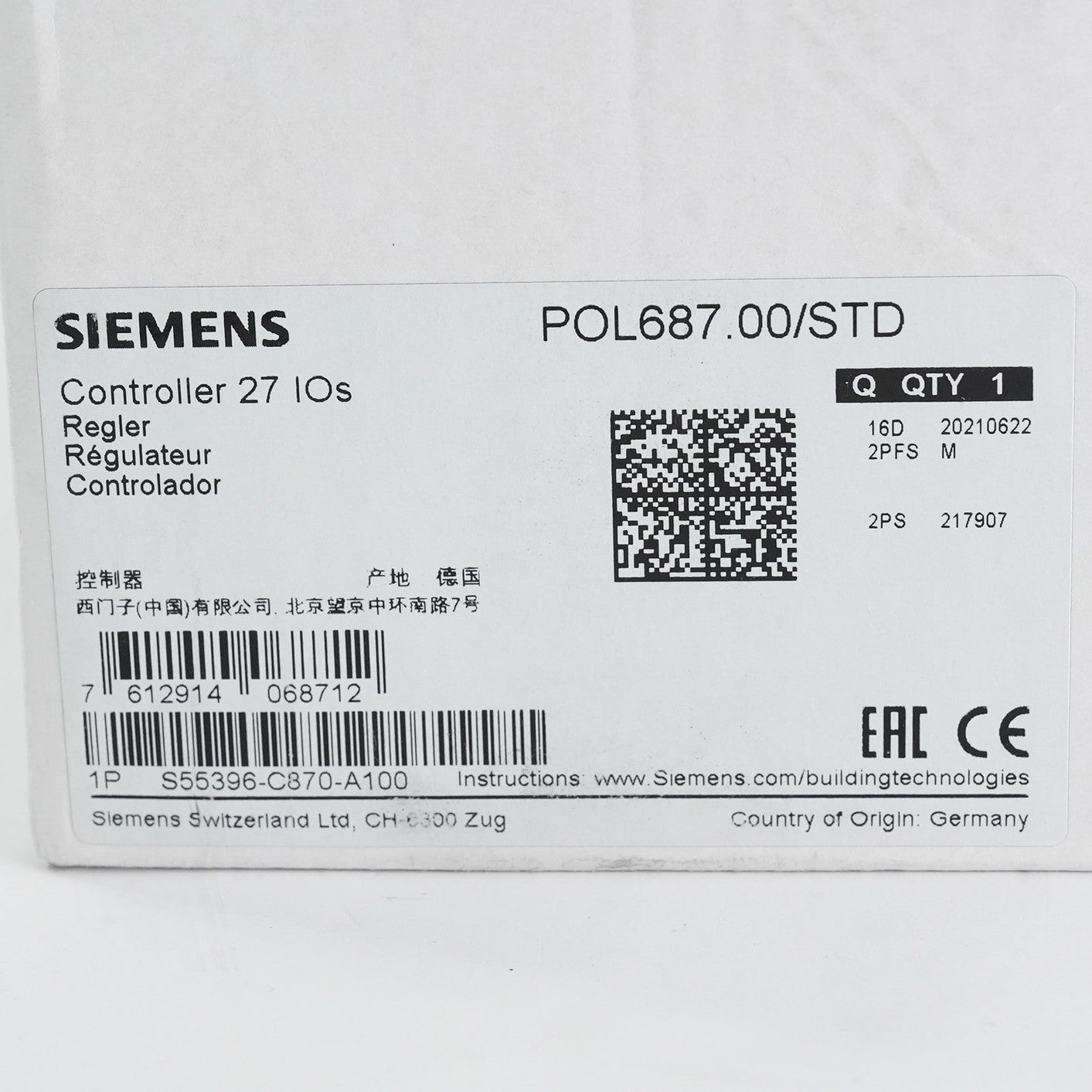 Siemens S55396-C870-A100 Climatix Controller POL687.00/STD