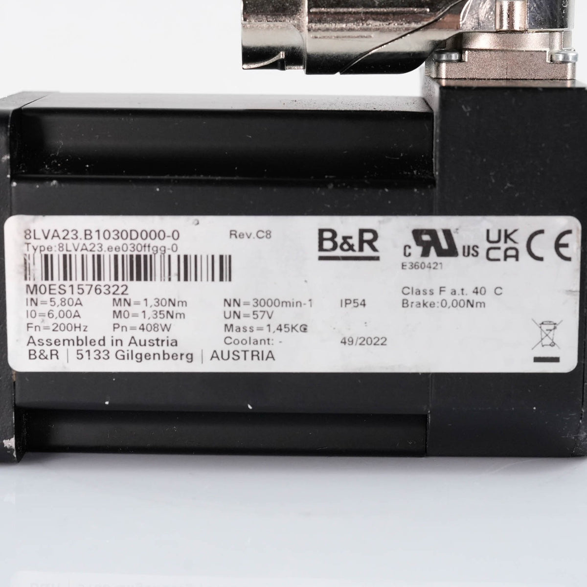 B&R 8LVA23.B1030D000-0 AC Synchronous Servo Motor 300V 3000RPM 8LVA23B1030D0000