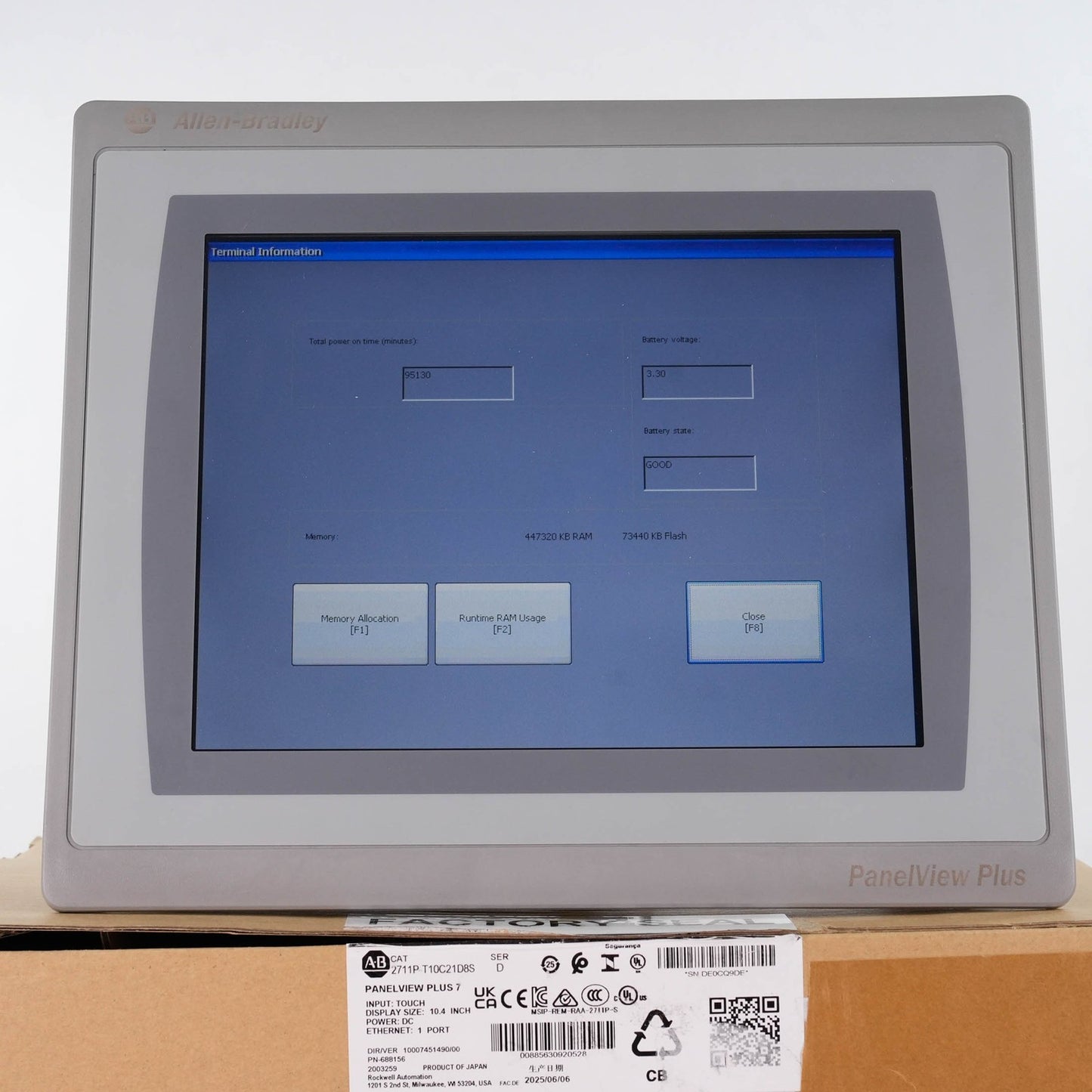 Allen Bradley 2711P-T10C21D8S /D PanelView Plus 7 10in Touch 24V 2711PT10C21D8S