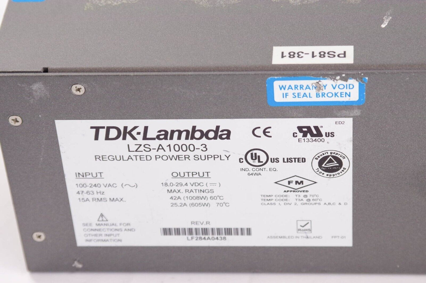 TDK Lambda LZS-A1000-3 / LZSA10003 Regulated Power Supply - For Parts or Repair