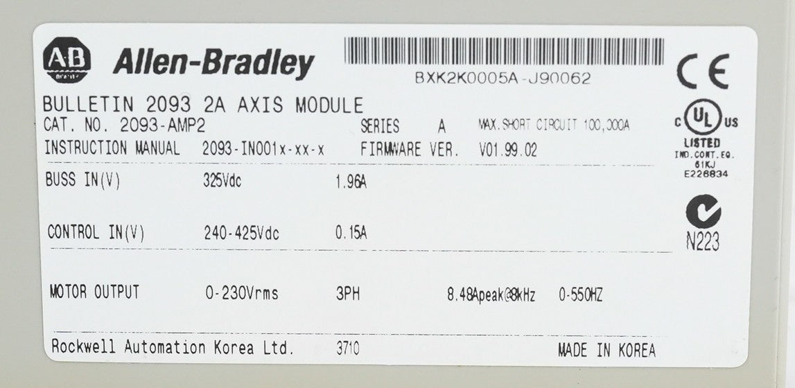 Allen Bradley 2093-AMP2 /A Kinetix 2000 Bulletin 2093 2A Axis Module 2093AMP2