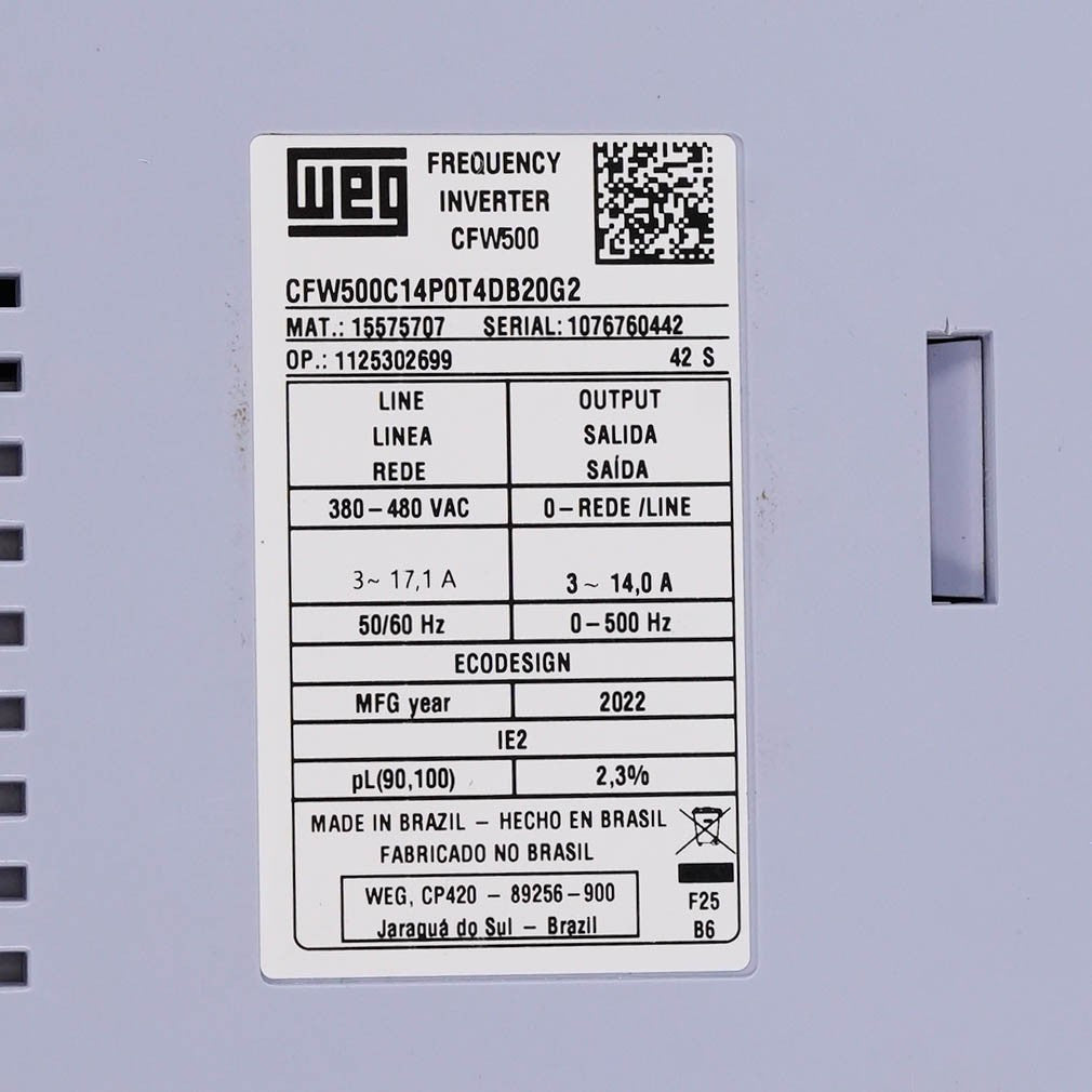 WEG CFW500C14P0T4DB20G2 AC Drive VFD 10HP 480V 14A CFW500C14P0T4DB20G2 3-Phase