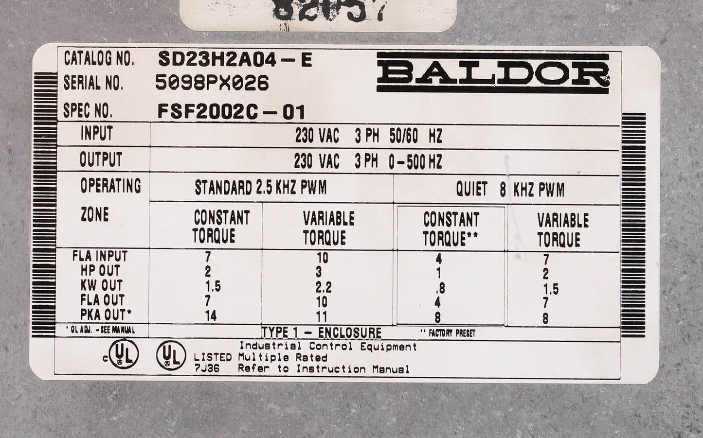 Baldor SD23H2A04-E Series 23H AC Servo Drive 230V 4.5A 1.1kW SD23H2A04E Control