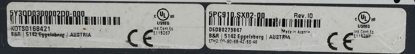 B&R Automation 5PC910.SX02-00 IO Industrial Computer PC 910 / PC910 Lightly Used