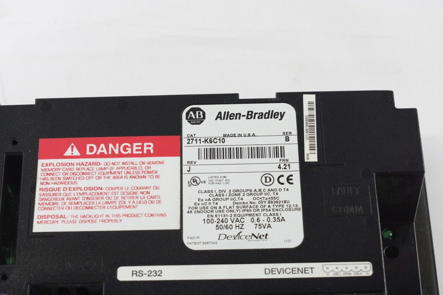 Allen Bradley 2711-K6C10 Ser B Rev J PanelView 600 Color Keypad - New Surplus