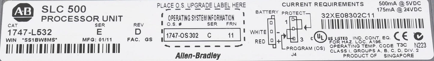 Allen Bradley 1747-L532 /E Rev D SLC 500 Processor Unit 1747L532