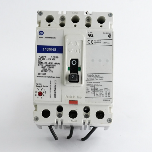 Allen Bradley 140M-I8P-B70S-M (A) Motor Circuit Protector 140M-I8 3-Pole 600VAC