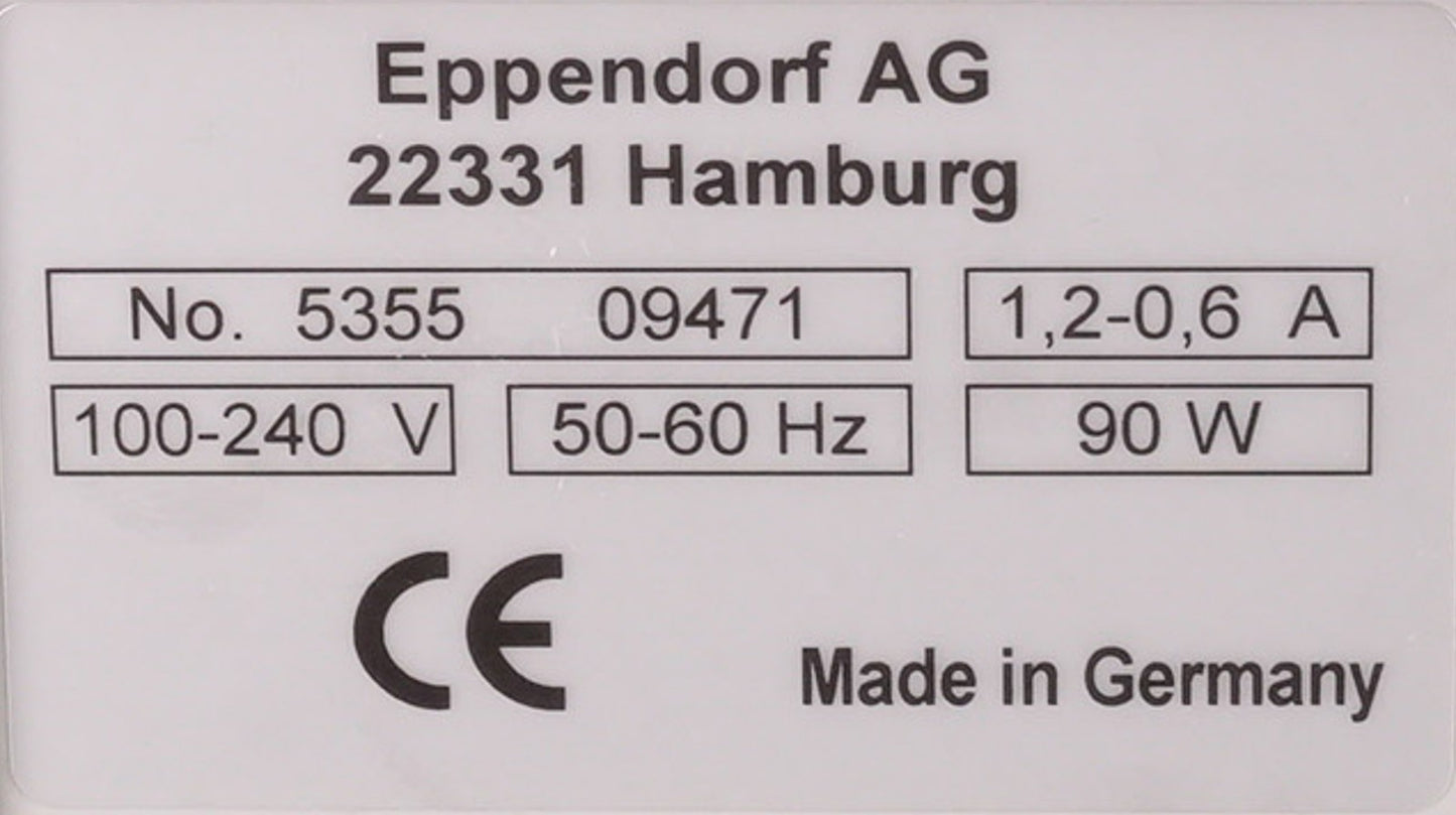 Eppendorf 5355 Thermomixer Comfort Incubator 100-240V 50/60Hz 90W