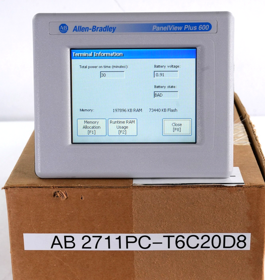 Allen Bradley 2711PC-T6C20D8 /A PanelView Plus 600 (0.5hrs Runtime)