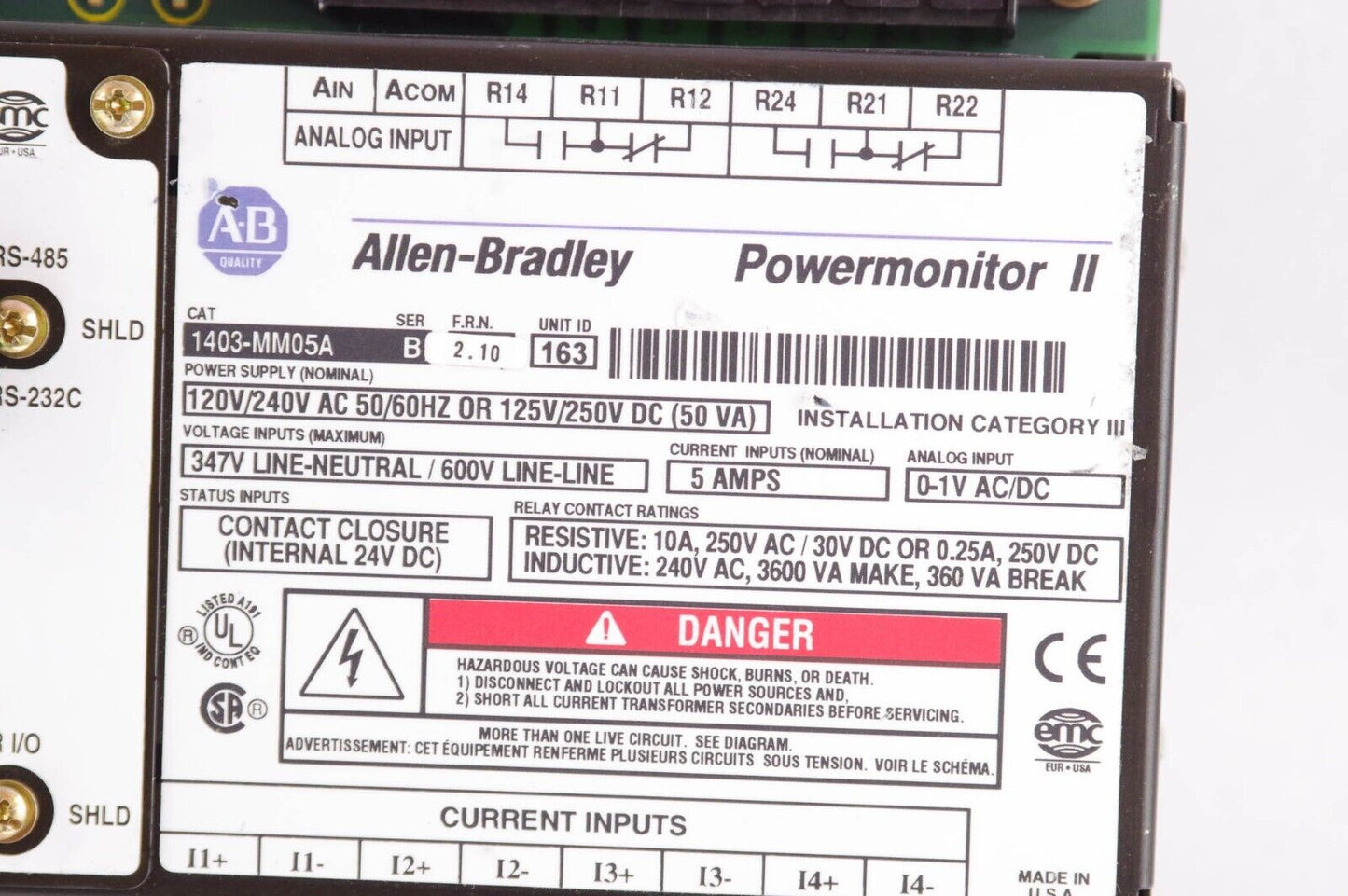 Allen Bradley 1403-MM05A / 1403MM05A Ser B  Powermonitor II + 1403-NSC Ser B