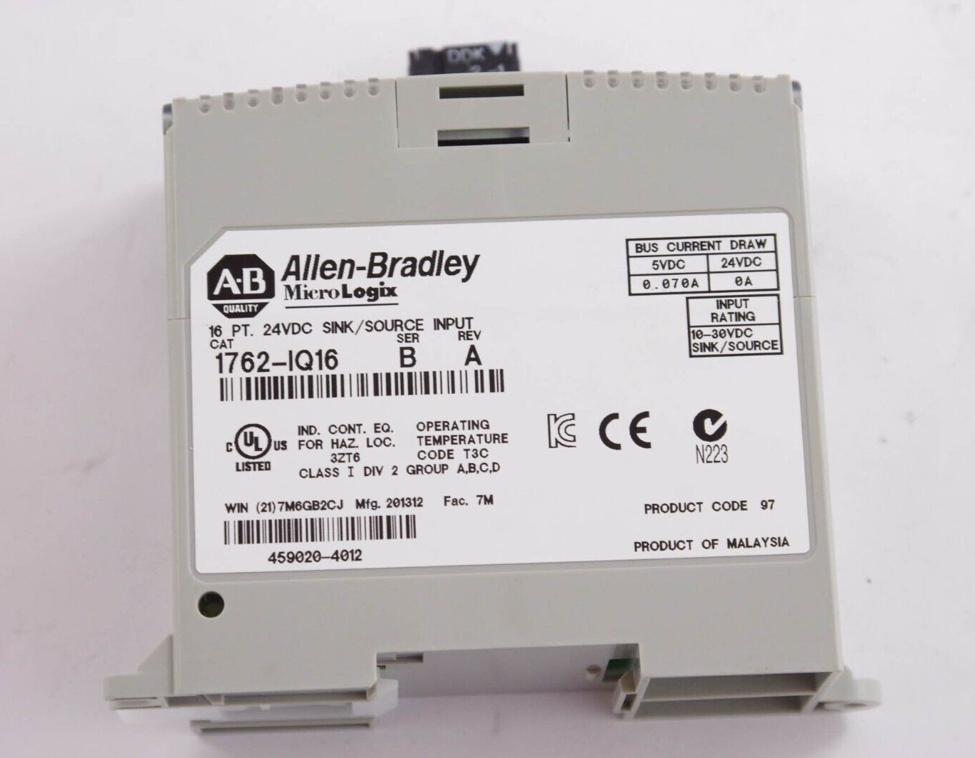 Allen Bradley 1762-IQ16 /  1762IQ16 Ser B Micrologix Input Module - LIGHTLY USED