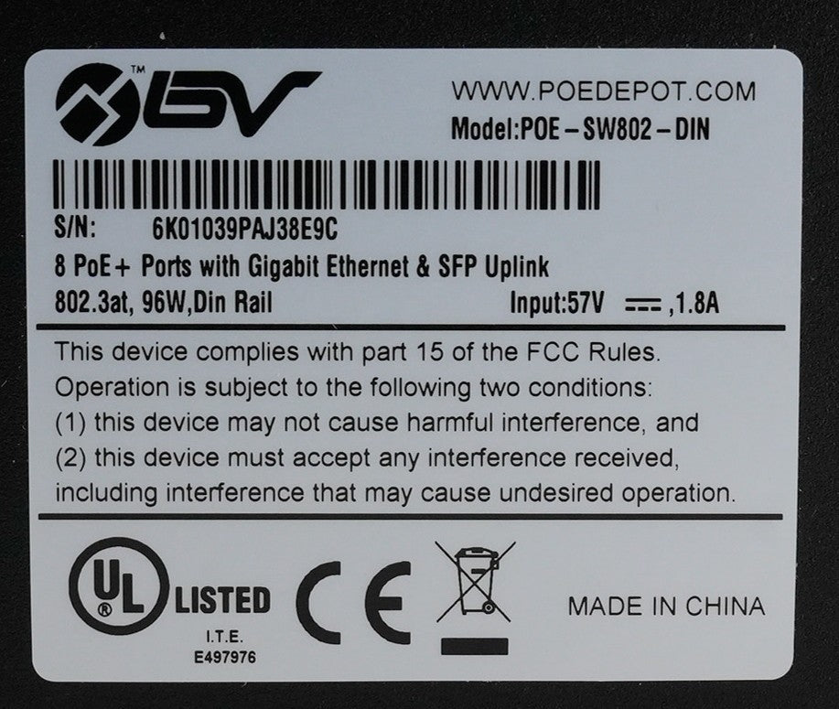 POE-SW802-DIN 8 Ports PoE + Ports with Gigabit Ethernet & SFP Uplink - Open Box