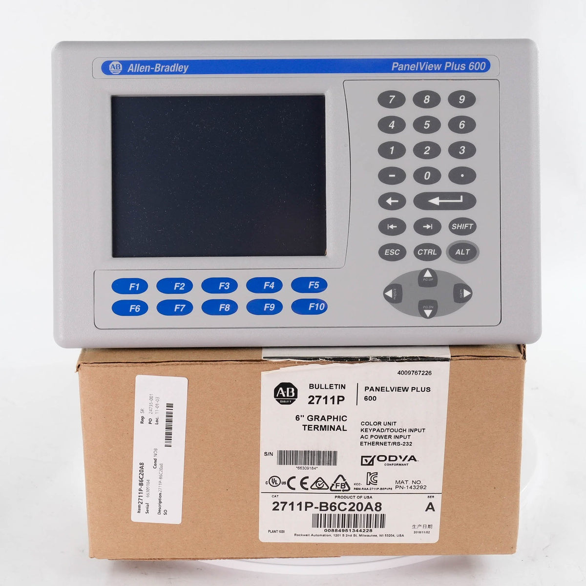 Allen Bradley 2711P-B6C20A8 Ser A PanelView Plus 600 Color HMI 100-240 VAC
