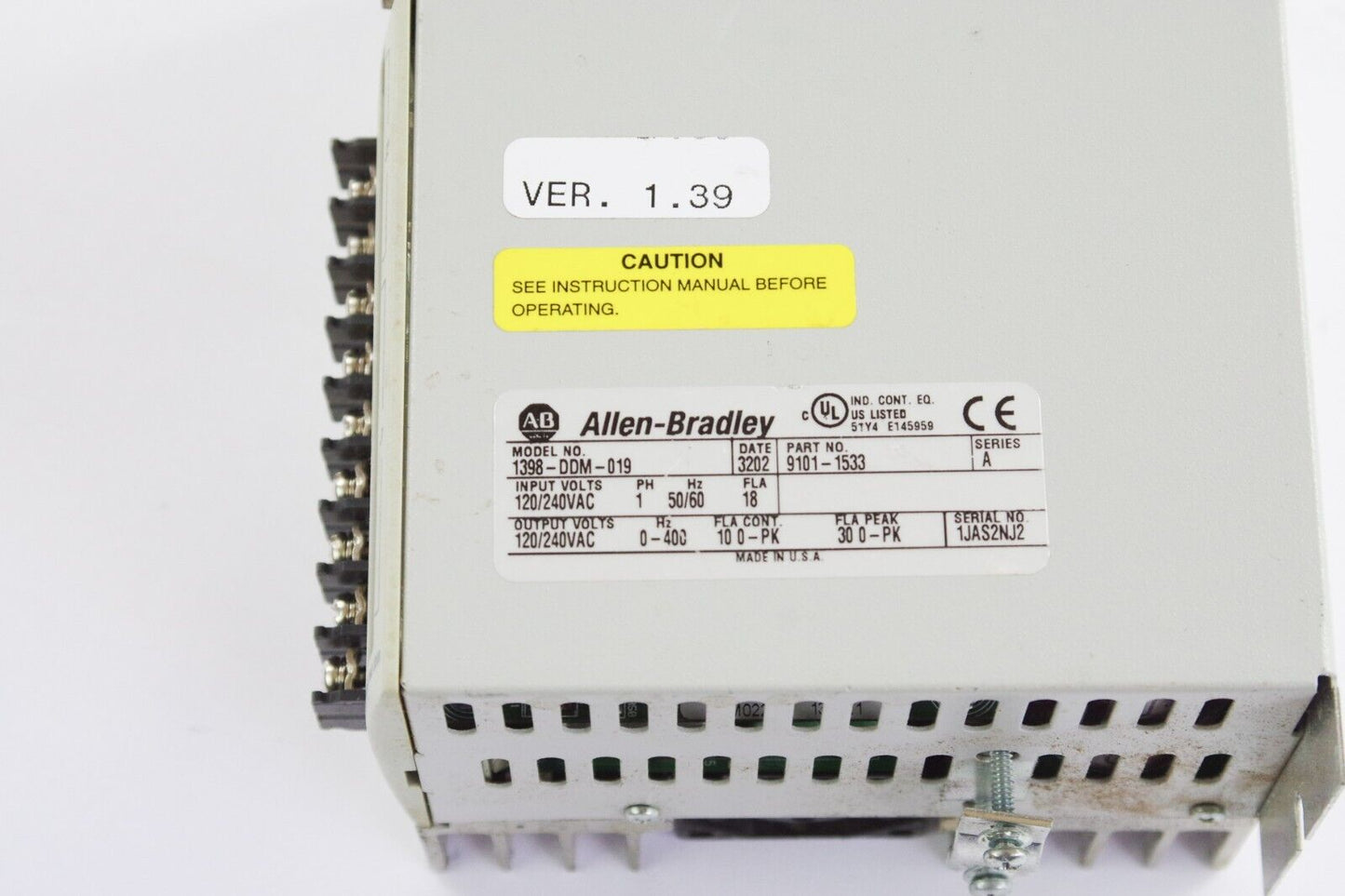 Allen Bradley 1398-DDM-019 / 1398DDM019 Ser A Ultra Series - For Parts or Repair