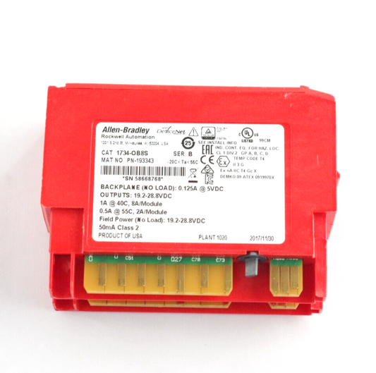 Allen Bradley 1734-OB8S Ser B Point Guard I/O Safety Module PN-193343