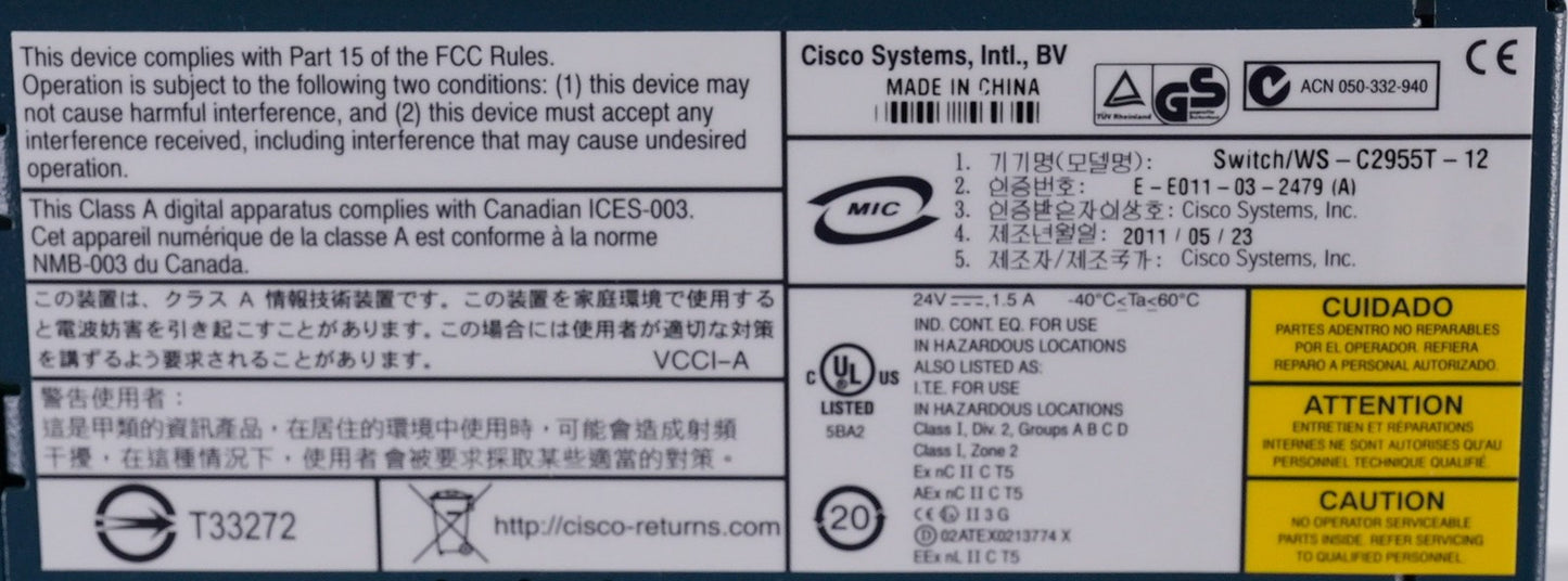 Cisco WS-C2955T-12 Catalyst 2955 Industrial Ethernet Switch WSC2955T12