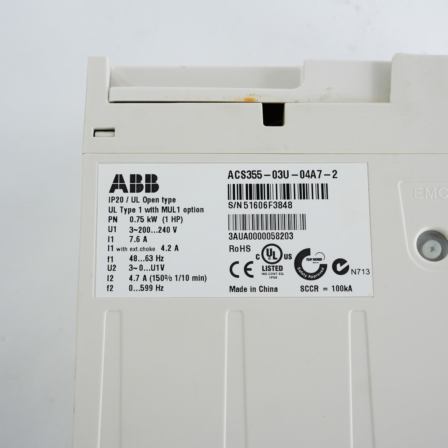 ABB ACS355-03U-04A7-2 MUL1 Option IP20/UL Open Type Drive 1HP