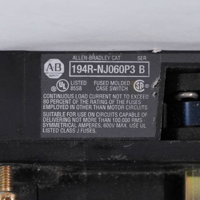 Allen Bradley 194R-NJ060P3 Ser B Fused Disconnect Switch 60A 600V 3-Pole
