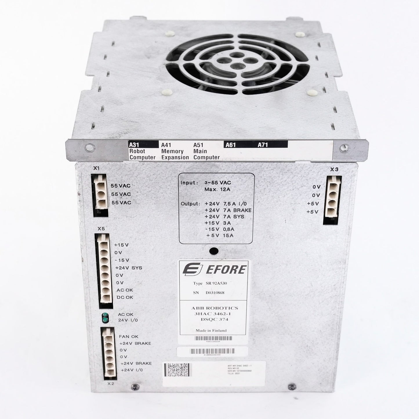 ABB Robotics EFORE SR 92A530 Power Supply Module 3HAC 3462-1 DSQC 374