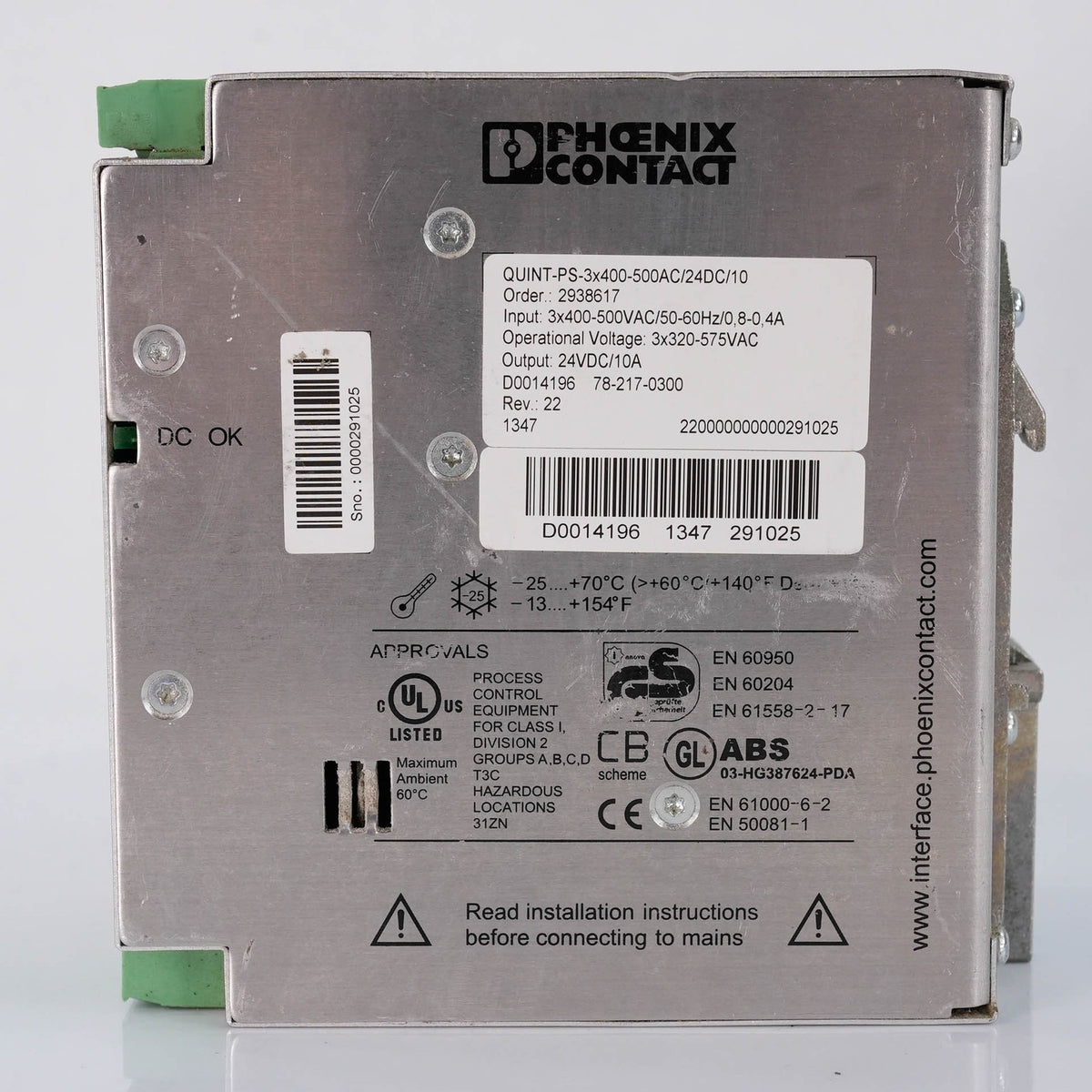 PHOENIX CONTACT QUINT-PS-3x400-500AC/24DC/10 Power Supply 24V 10A 2938604 24VDC