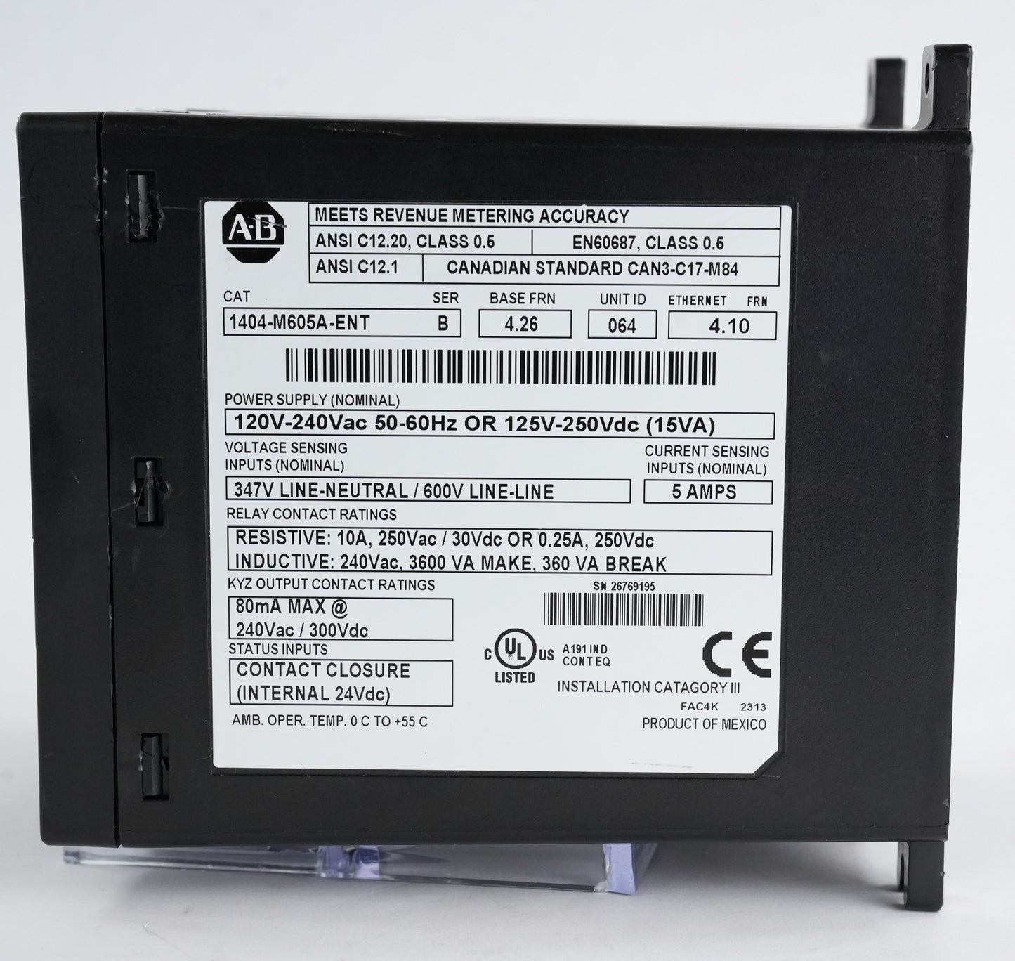 Allen Bradley 1404-M605A-ENT /B Powermonitor 3000 Monitor/Control 1404M605AENT