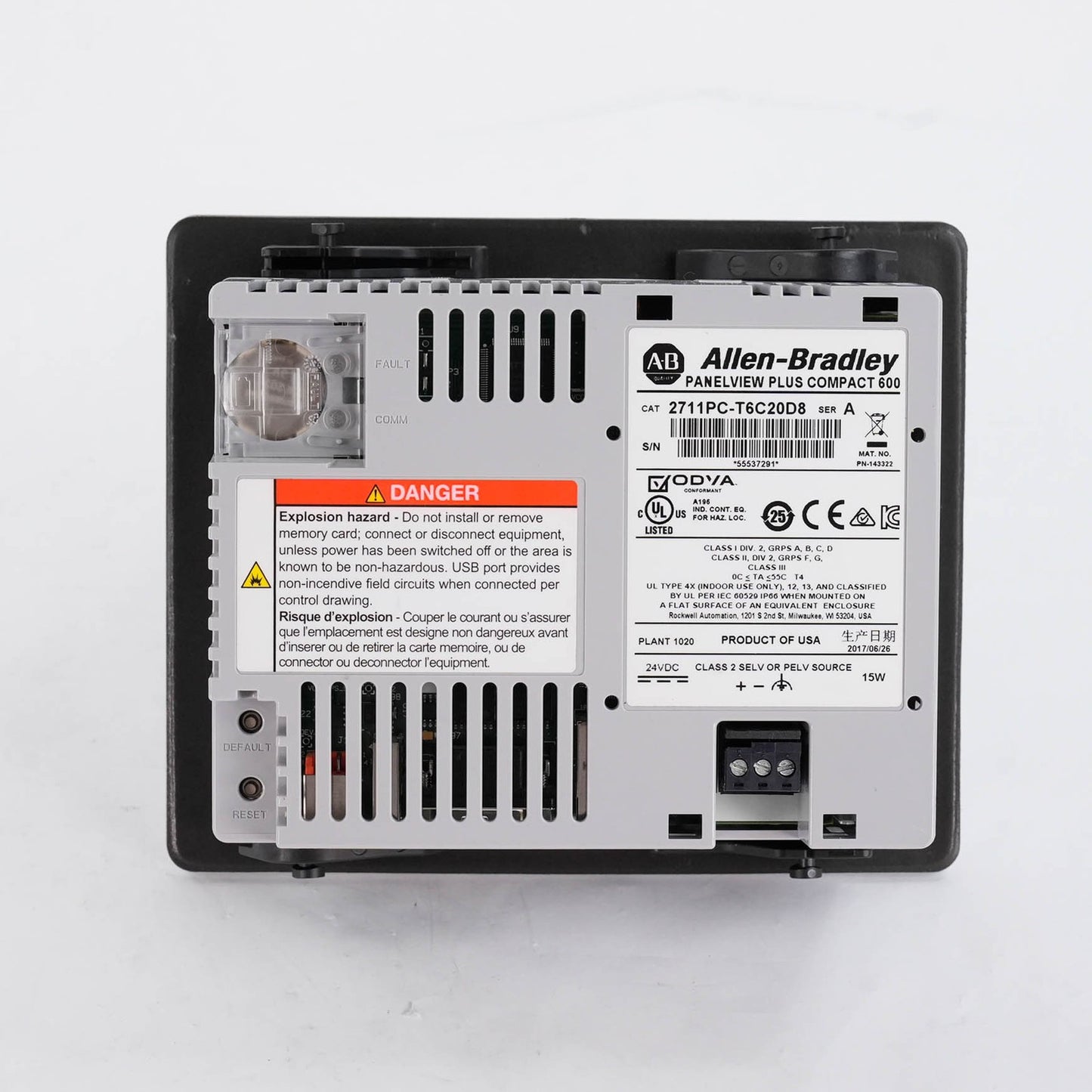 Allen Bradley 2711PC-T6C20D8 Ser A PanelView Plus 6 Compact 600 Touch 24VDC