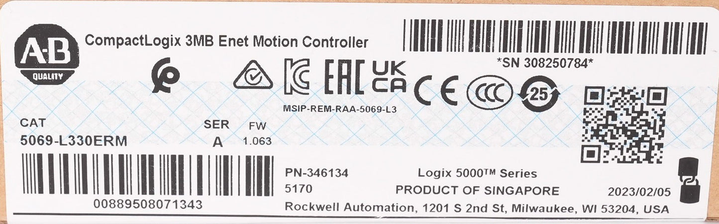 Allen Bradley 5069-L330ERM /A CompactLogix 3MB Enet Controller - Sealed Surplus