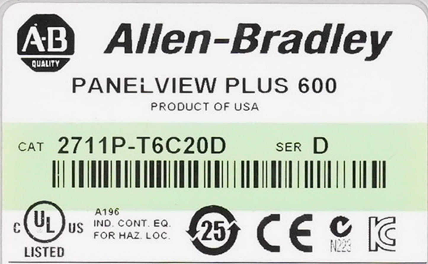 Allen Bradley 2711P-T6C20D /D PanelView Plus 600 HMI Display 2711PT6C20D