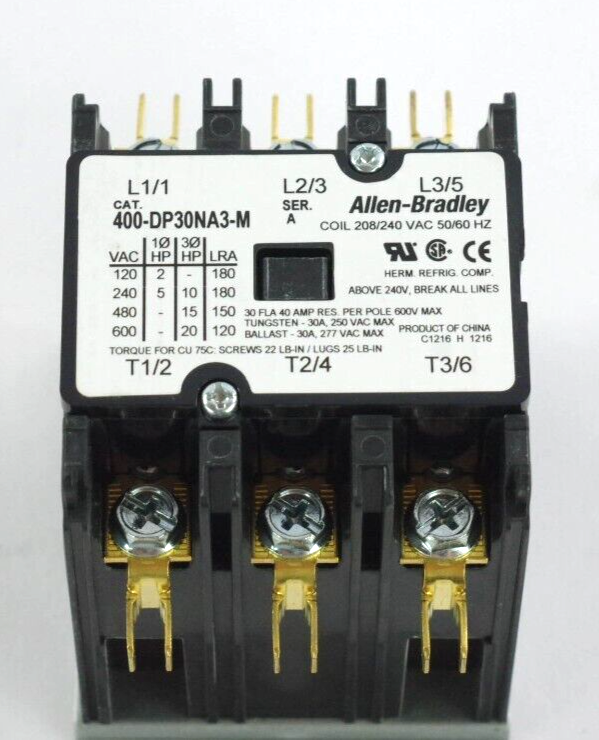 ALLEN BRADLEY 400-DP30NA3-M 400 Definite Purpose Contactor 30A 208/240V 50/60HZ