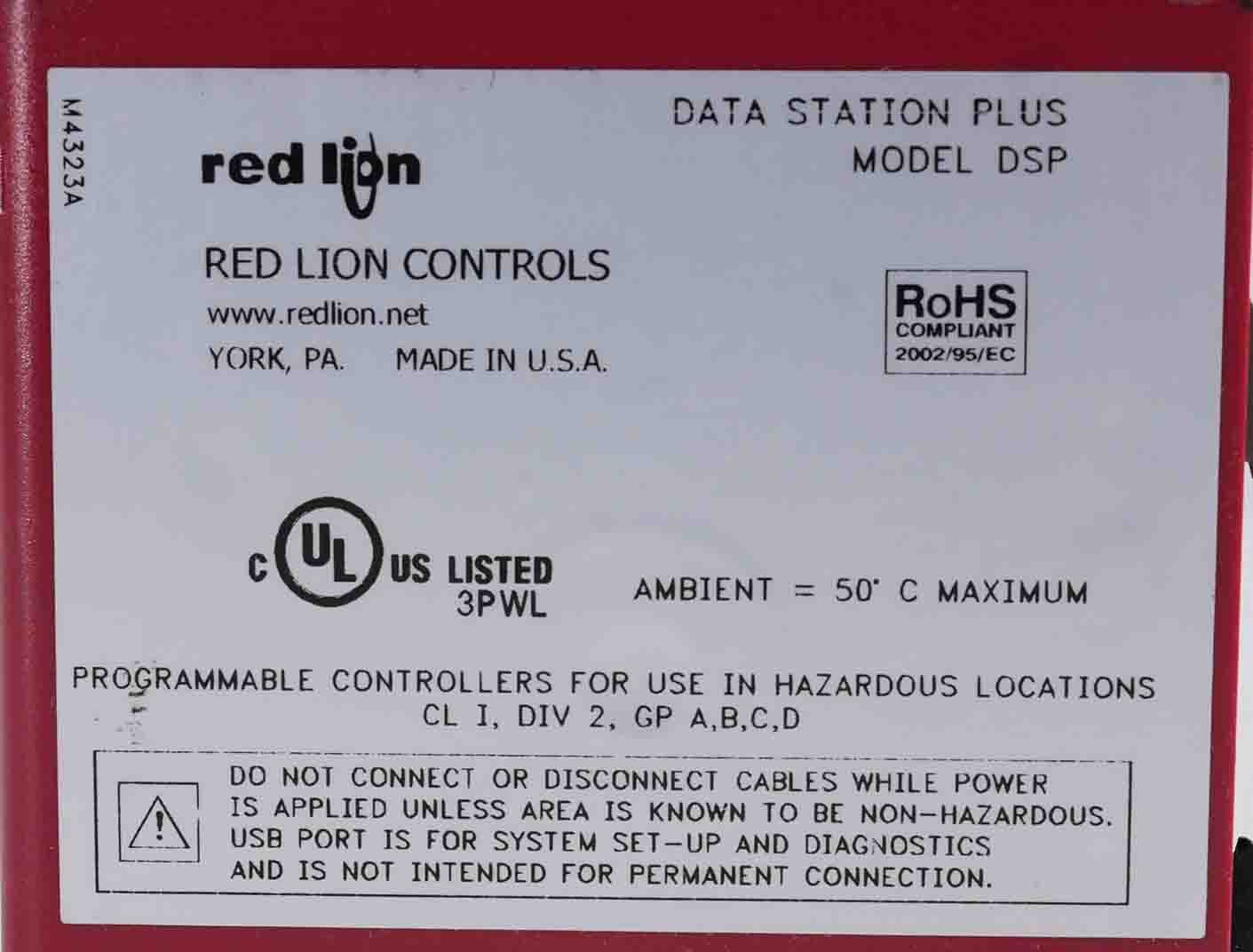 Red Lion Controls DSPSX000 Data Station Plus Model DSP Ethernet 24 VDC
