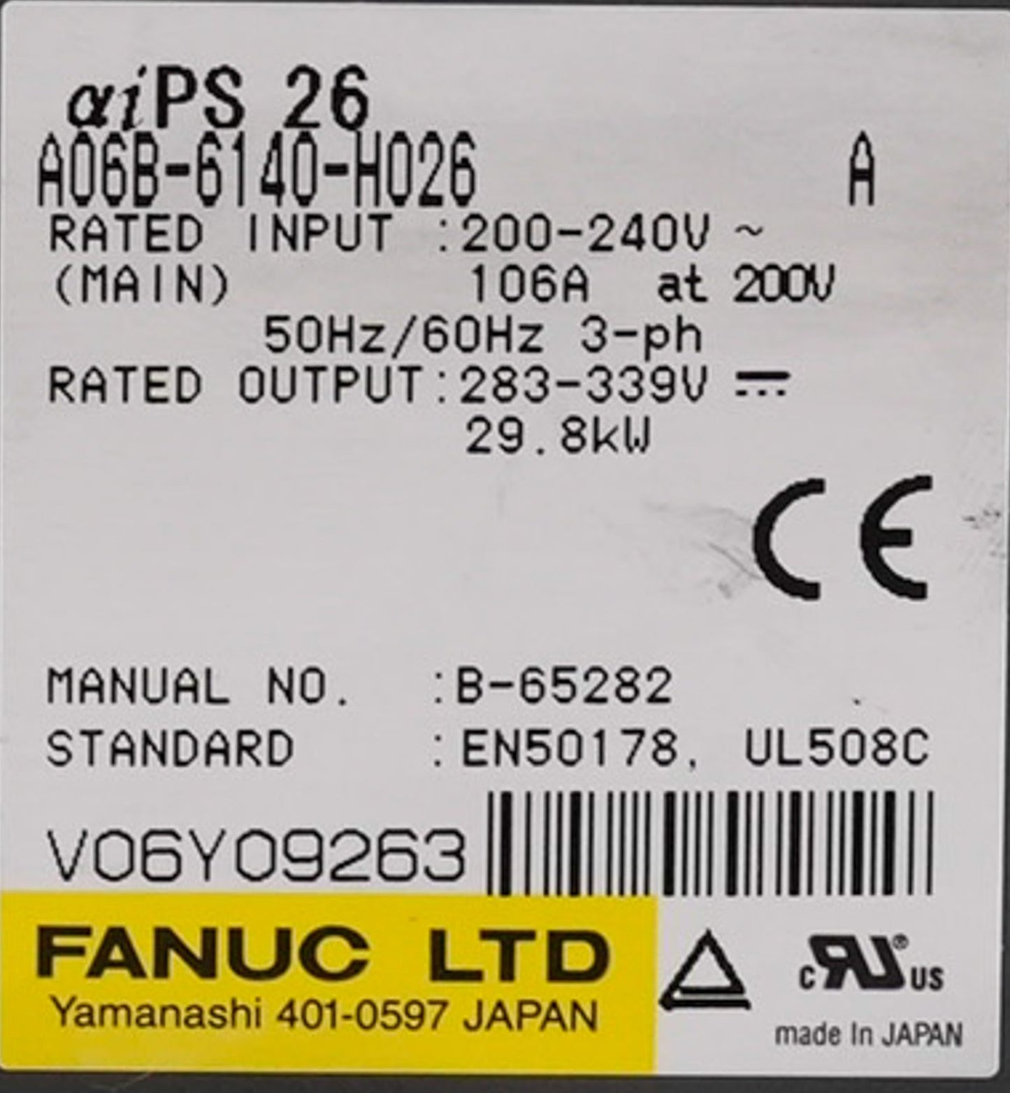 FANUC A06B-6140-H026 aiPS Power Supply Module A06B6140H026