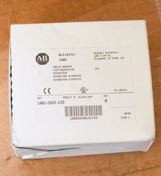 Allen-Bradley 140U-D6D3-C25 Ser B 25A Circuit Breaker