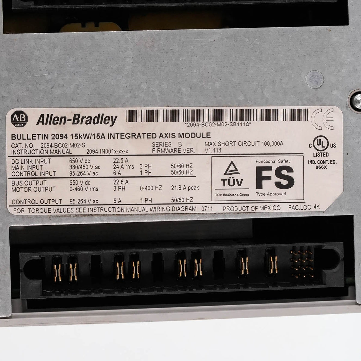 Allen Bradley 2094-BC02-M02-S Ser B Kinetix 6000 460V 15A Axis Module