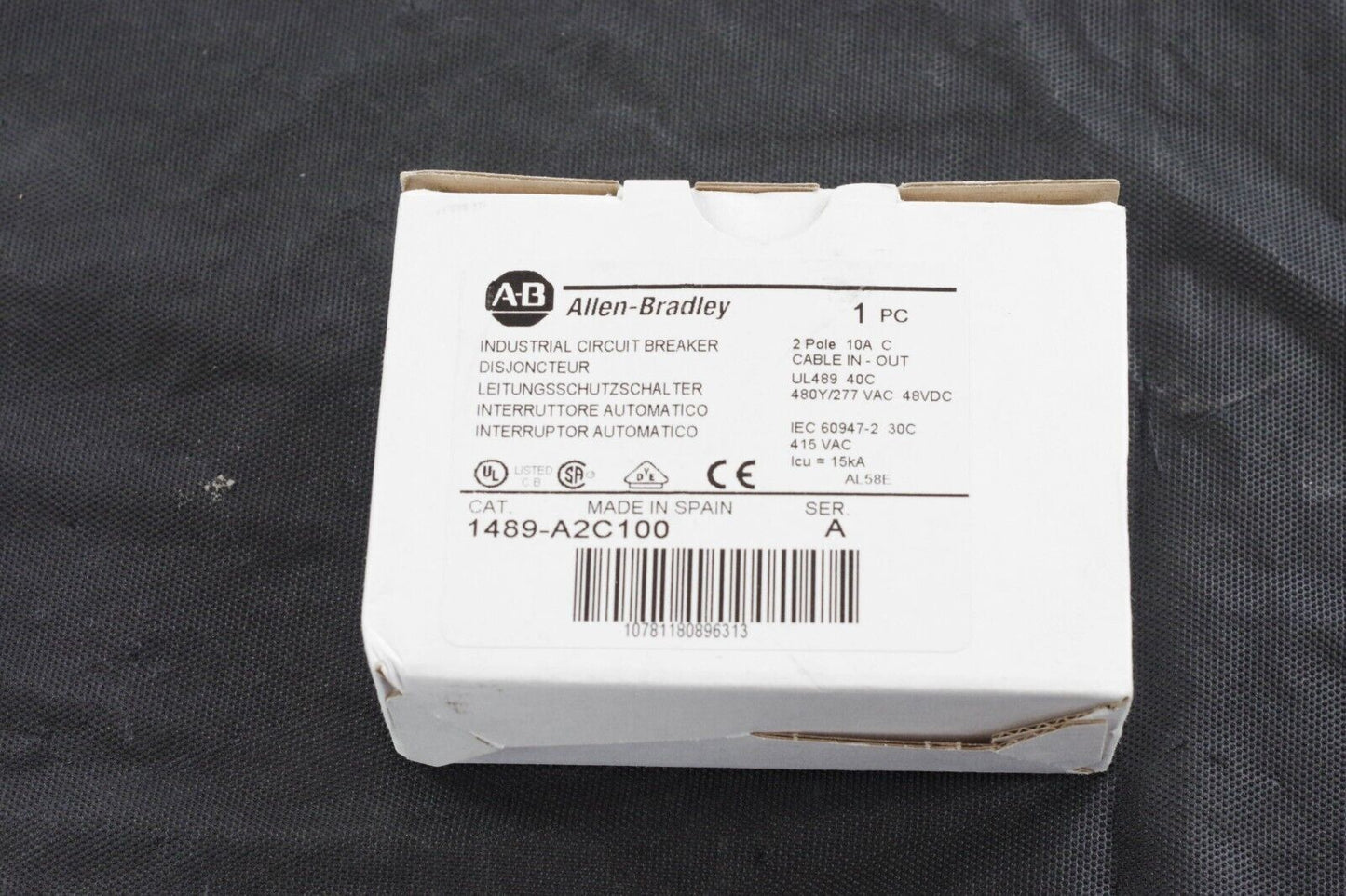 Allen Bradley 1489-A2C100 /A Circuit Breaker 277-480VAC 10 Amp 2 Pole DIN Rail