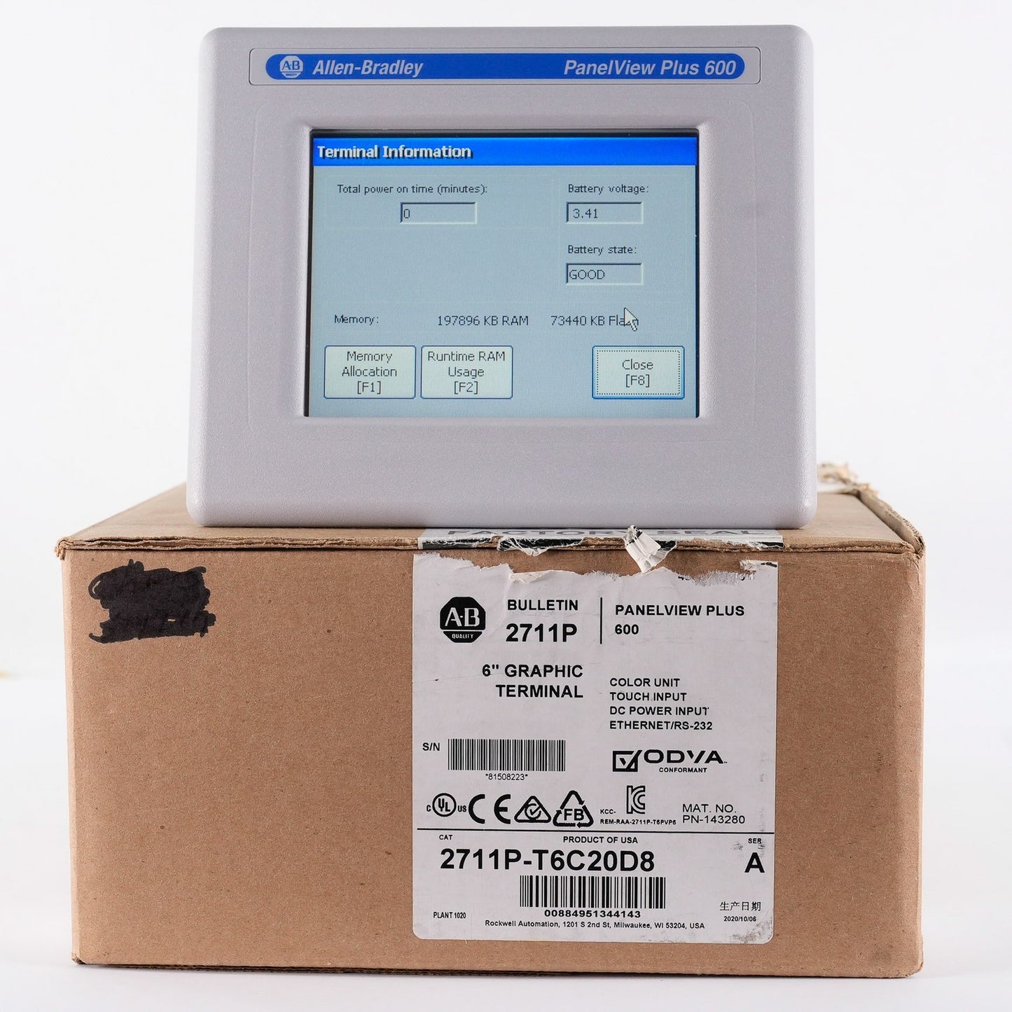 Allen Bradley 2711P-T6C20D8 /A PanelView Plus 600 HMI Display - Open Box