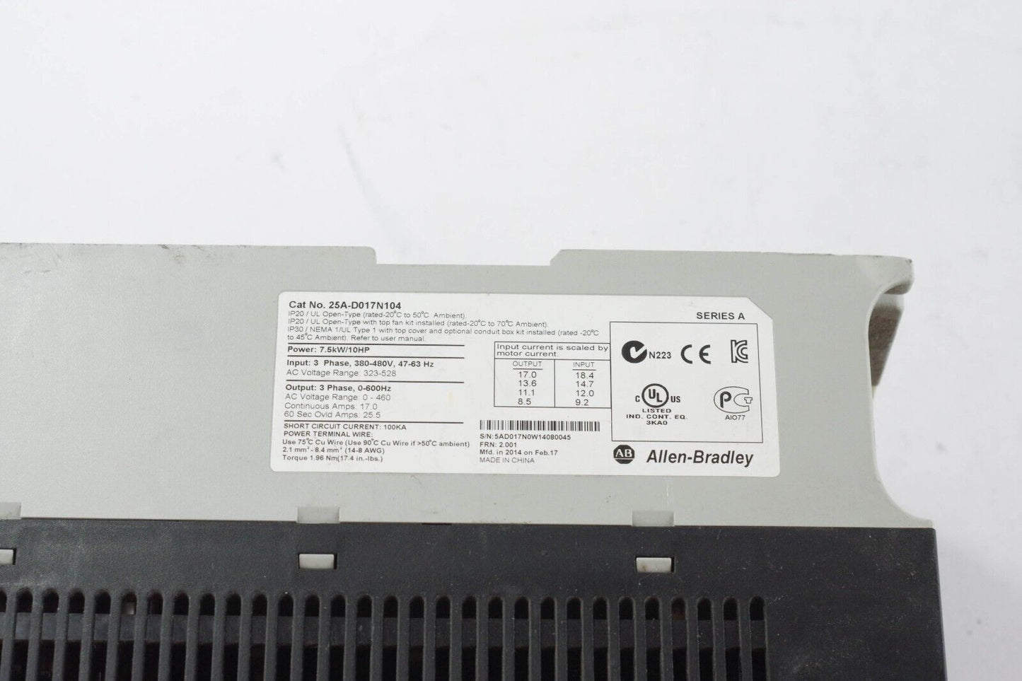 Allen-Bradley 25A-D017N104 PowerFlex 523 AC Drive 10 HP / 7.5 kW