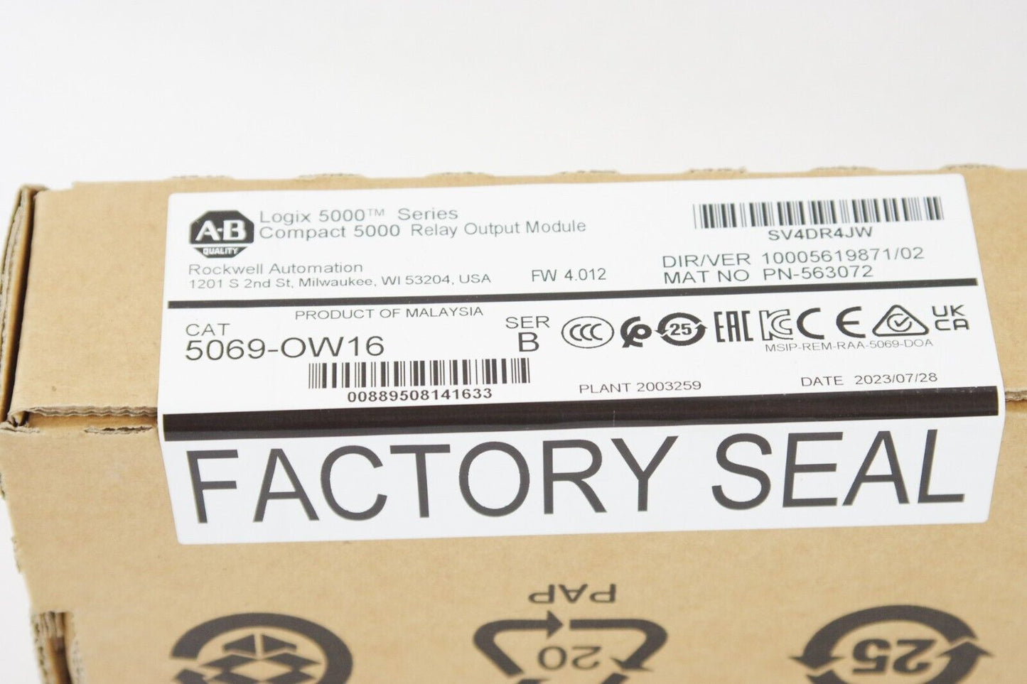 2023 Allen Bradley 5069-OW16 /B CompactLogix Relay Output Module Sealed Surplus