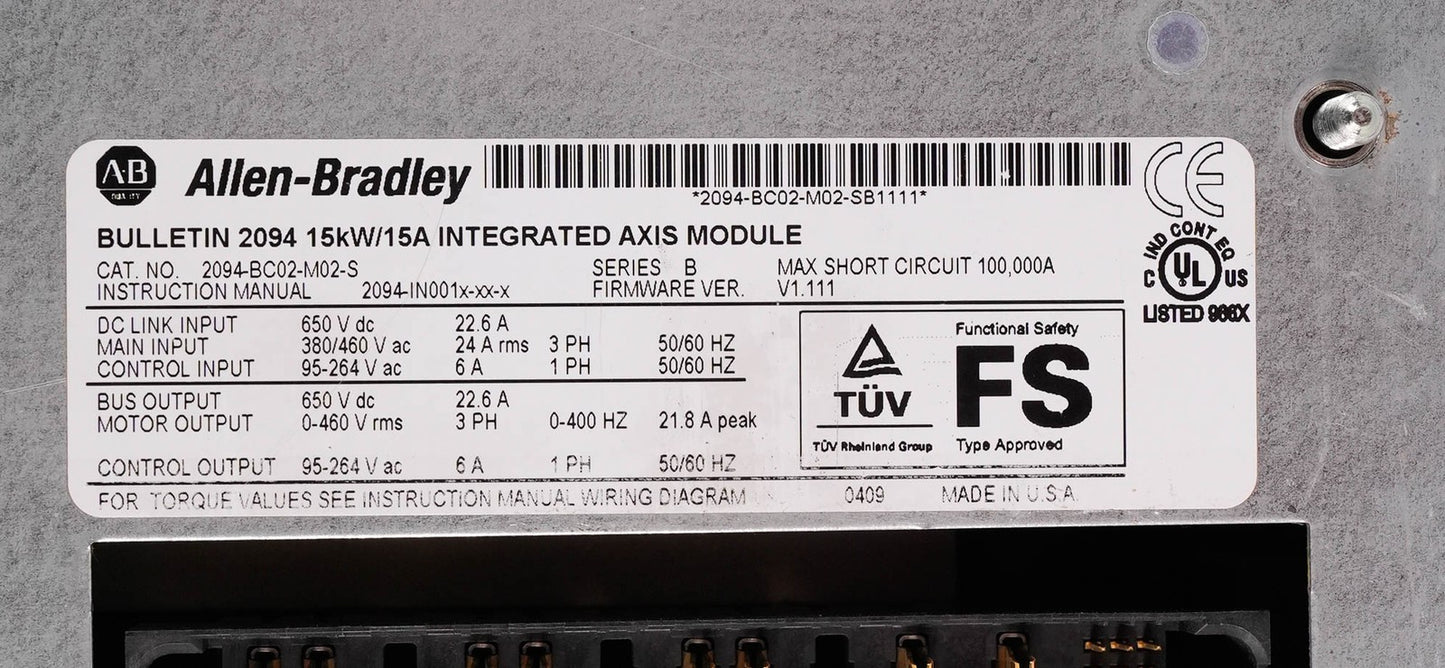 Allen Bradley 2094-BC02-M02-S Ser B Kinetix 6000 Axis Module 460V 2094BC02M02S
