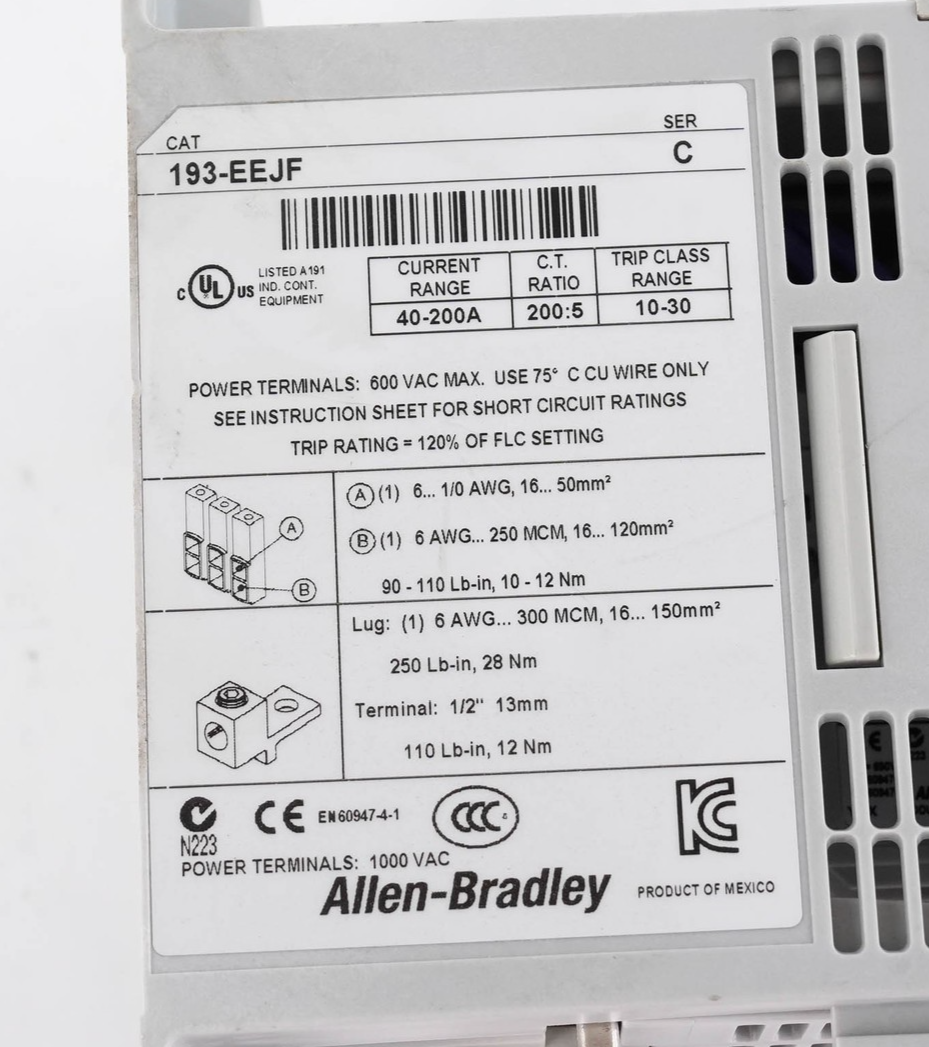 Allen Bradley 193-EEJF E1 Plus Overload Relay 9-45A 600V 193EEJF Solid State Rel