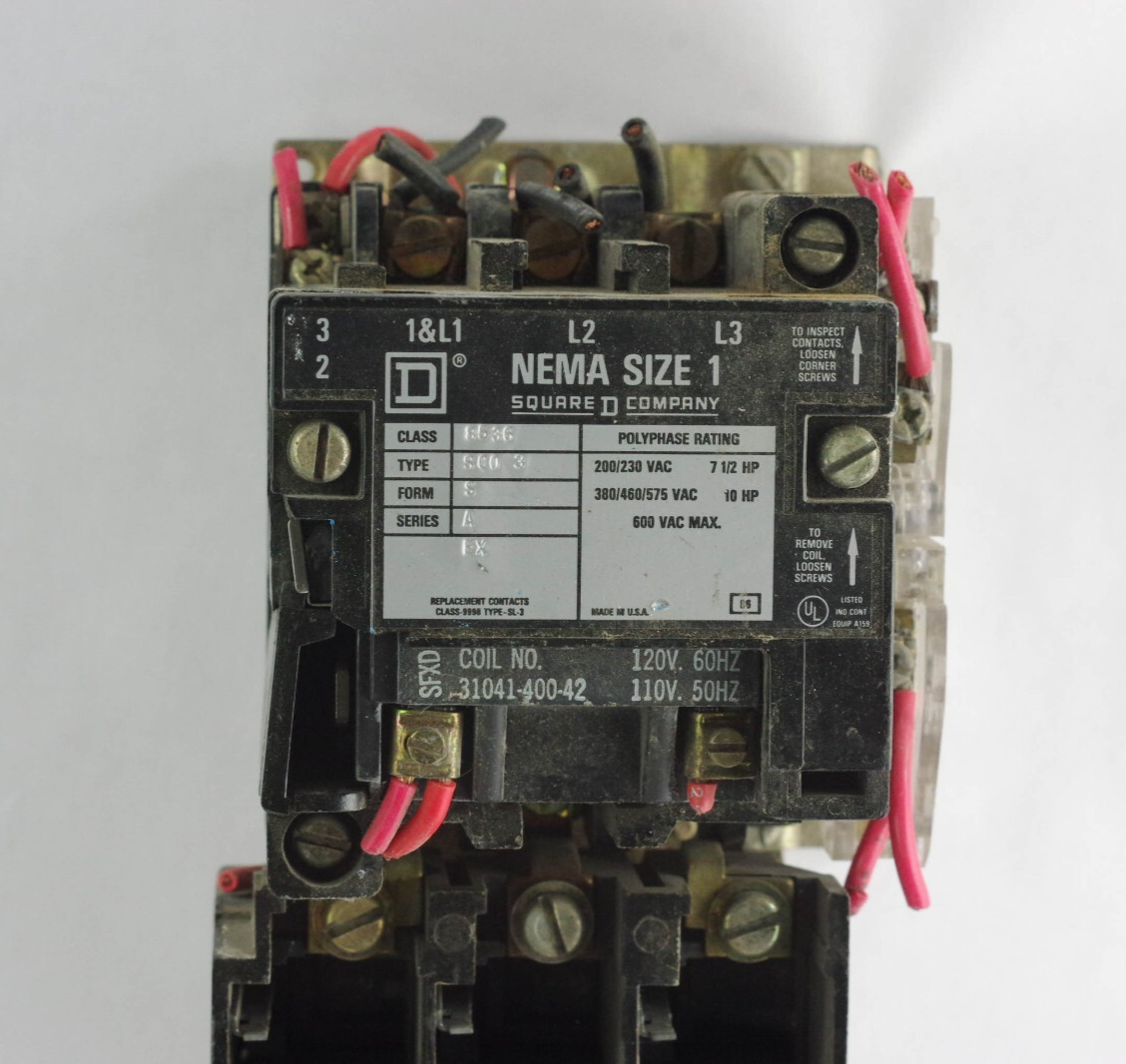 Square D 8536 S003 Nema Size 1 Starter 460 Volt @ 10 HP 120 Volt Coil