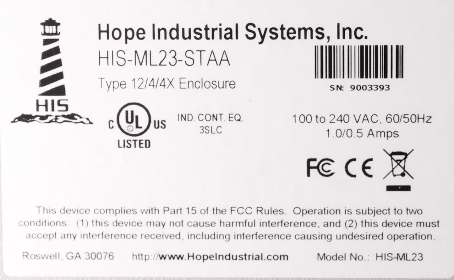 Hope Industrial Systems HIS-ML23-STAA 23" Industrial Monitor 100-240VAC